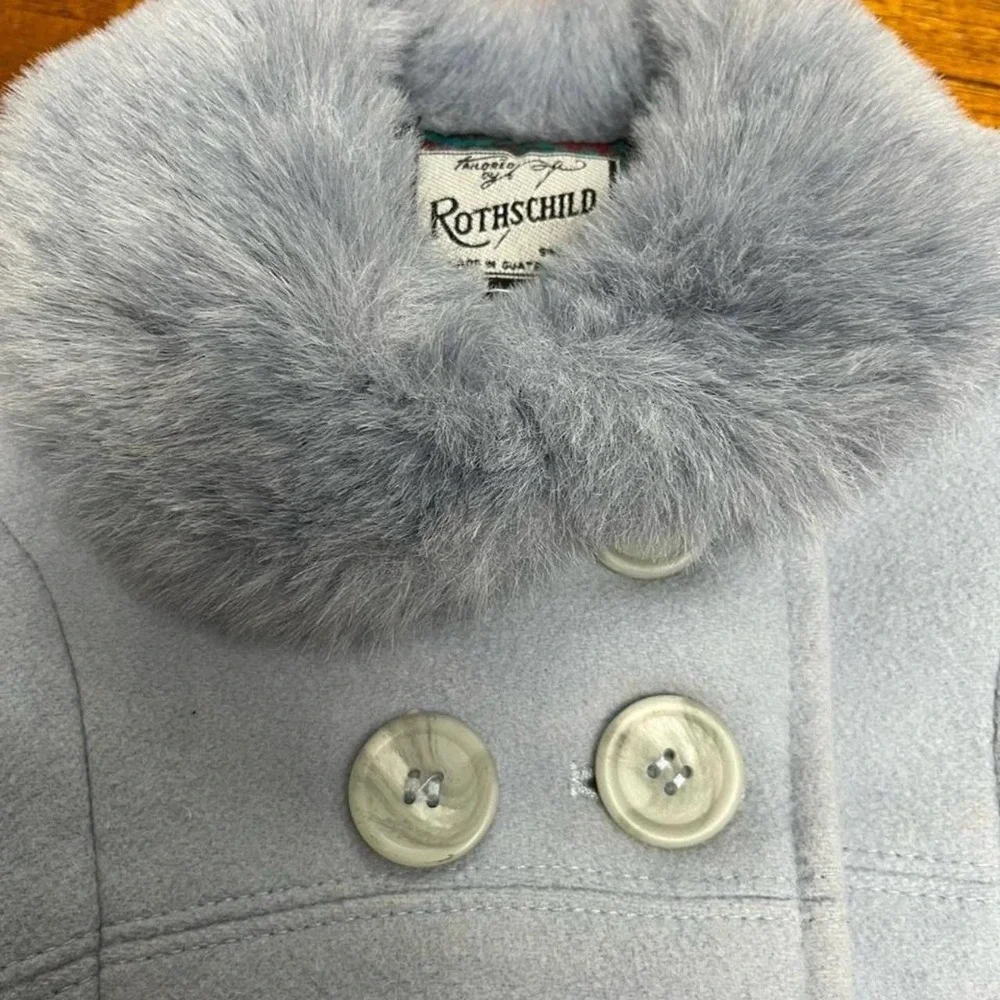 Vintage Light blue Rothschild wool coat with faux fur collar and cuffs size 3T